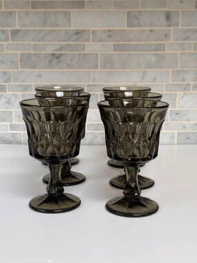 Vintage Noritake Smoke Gray Glass Goblets Set of Six